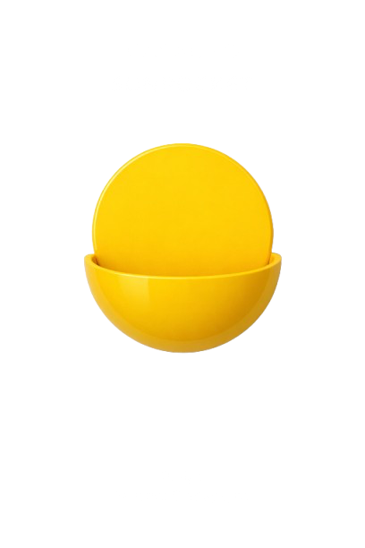 Yellow spherical container with a hinged lid