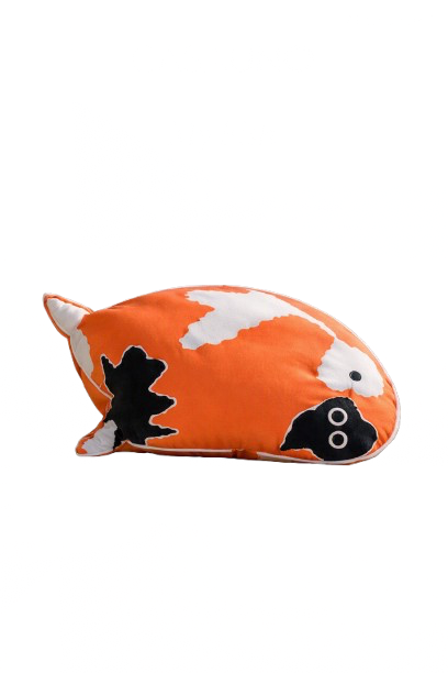 Koi fish-shaped plush pillow with orange, white, and black colors