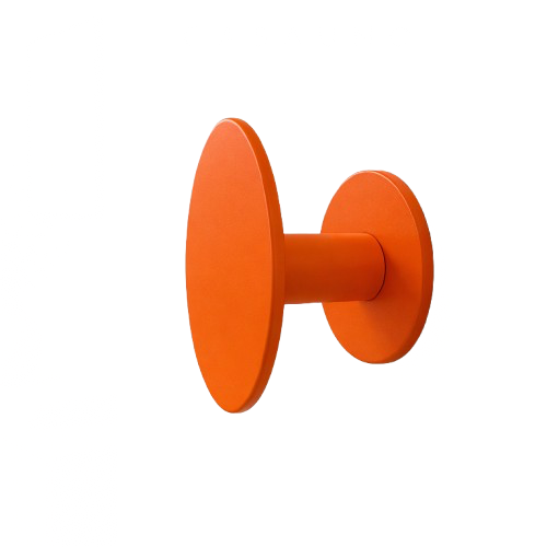 Orange object resembling a wheel or spool with a disc-shaped end and a cylindrical middle