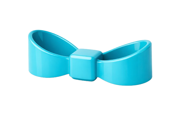 Blue plastic bow-shaped accessory.