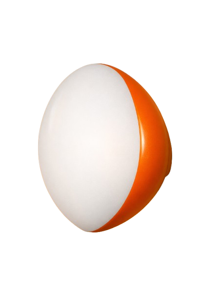A large white and orange capsule-shaped object.