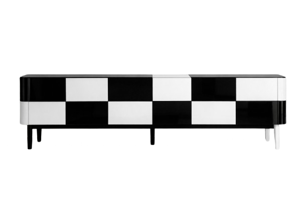 A black and white checkered box
