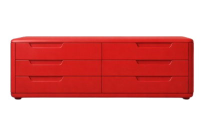 Red dresser with six drawers