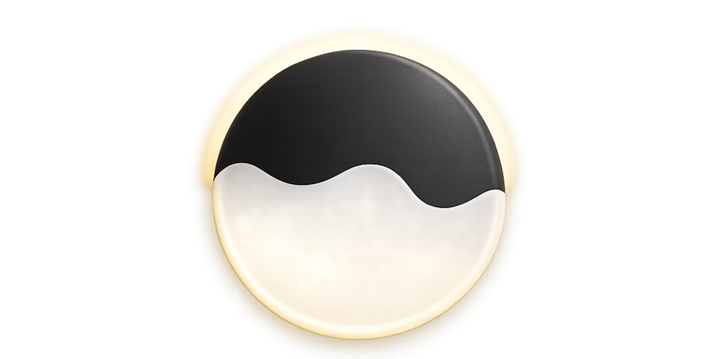 A round decorative wall light with a minimalist design, featuring a black and white yin-yang pattern, mounted on a wall.