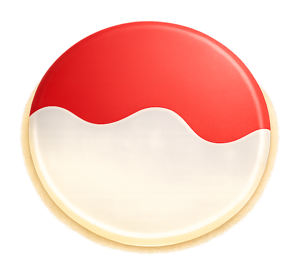 A round cookie decorated to resemble the Pepsi logo, with red top half and white bottom half.