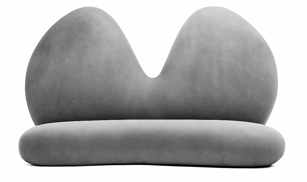 Gray modern abstract sofa with high backrest and rounded base