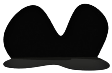 A black heart-shaped plush cushion with a small portion of a base or surface visible underneath.