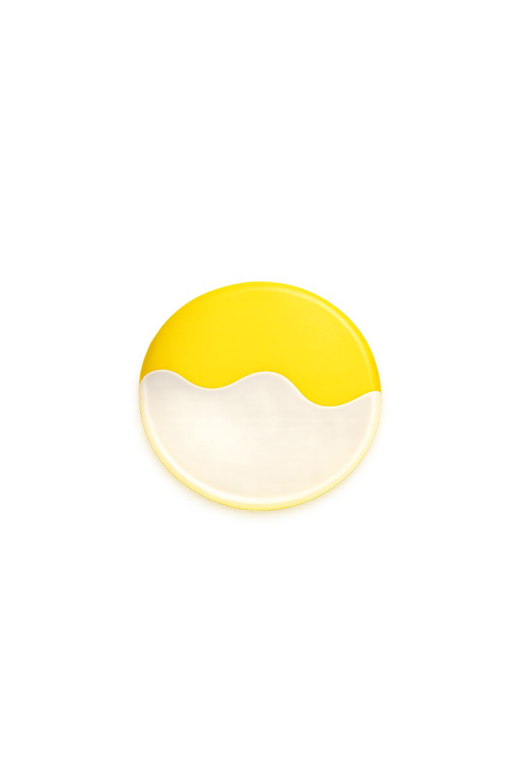 A circular illuminated sign featuring the yellow and white logo of McDonald's, resembling a stylized letter 'M'.
