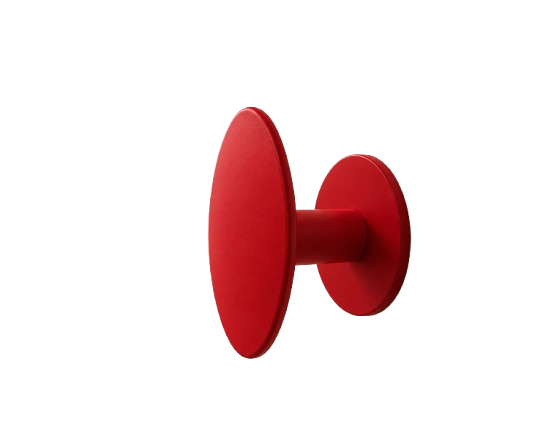 A red pushpin or thumbtack viewed from the side against a plain white background.