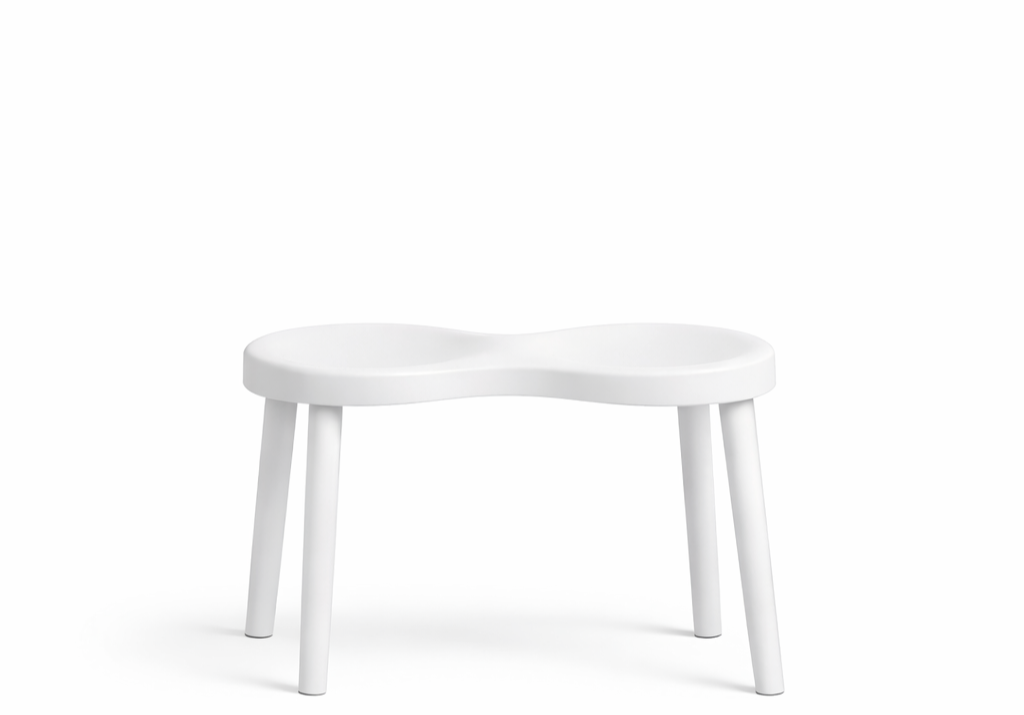 White modern small table with three legs on a white background
