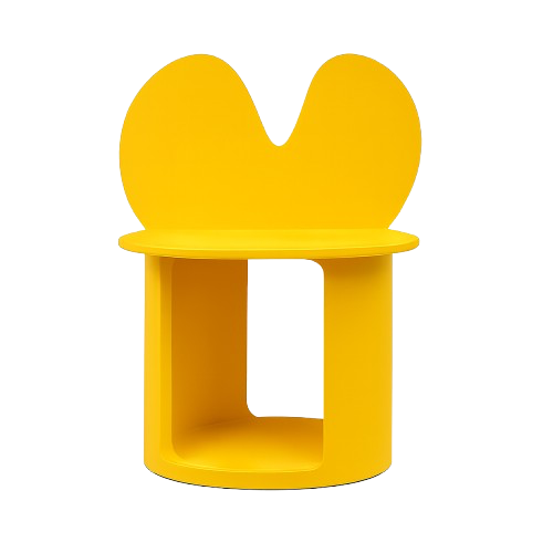 Yellow chair with a butterfly-shaped backrest.