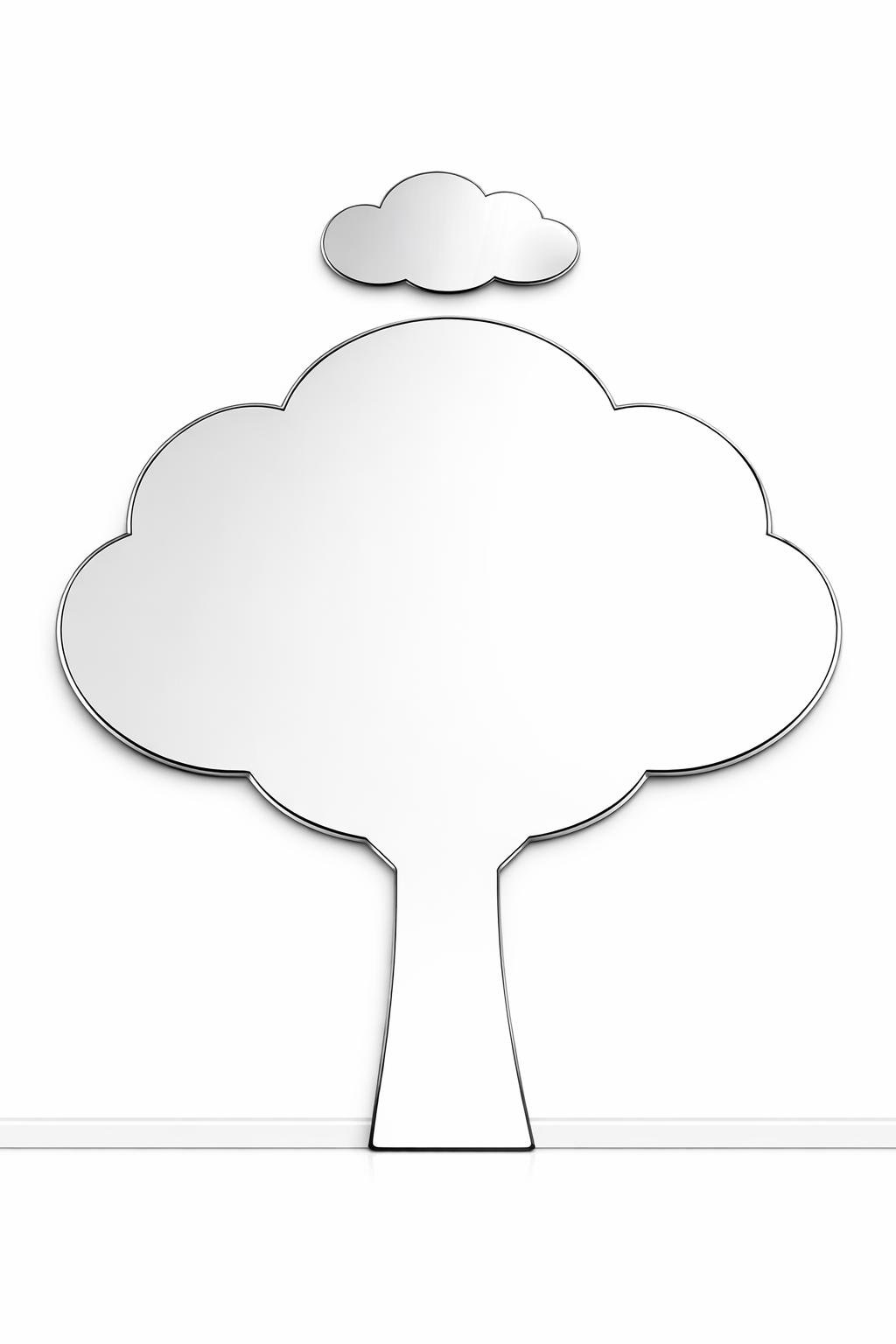 A mirror shaped like a cloud with a smaller cloud-shaped mirror above it, set against a plain white background.