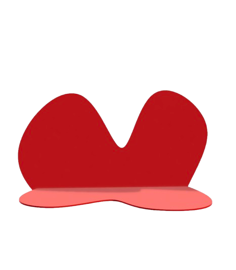 A red and pink heart-shaped object with a rounded base.