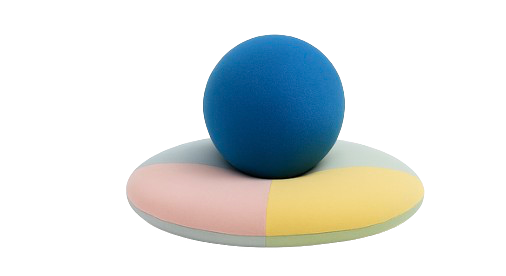 Colorful inflatable pool float with a blue ball on top