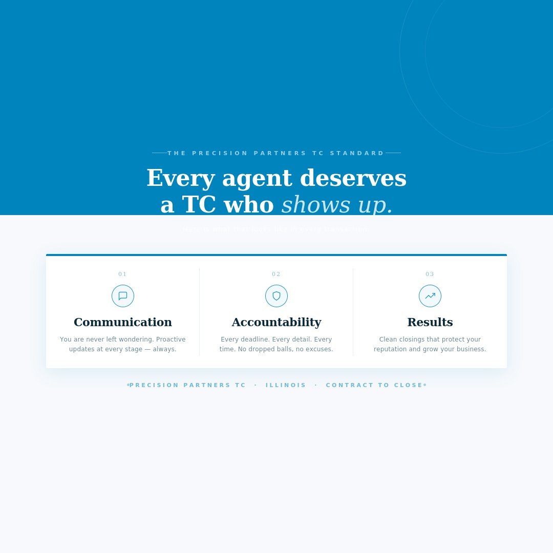 Every agent deserves a transaction coordinator who truly shows up, not just to manage paperwork, but to protect your reputation, keep your transactions on track, and make sure your clients feel confident every step of the way.

At Precision Partners 