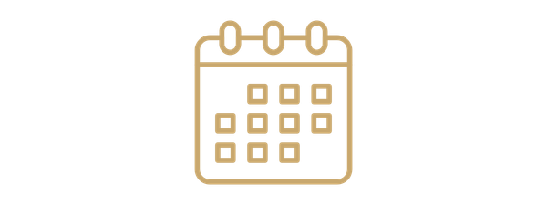 Gold calendar icon with six rows and seven columns representing days of the week.