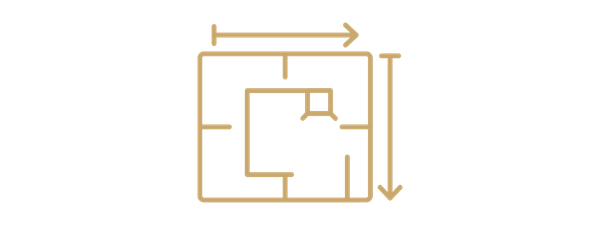 Diagram of a room layout with arrows indicating measurements of width and height.