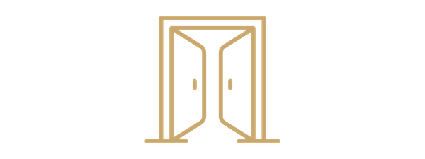 Animated golden open door with handles, on a black background.