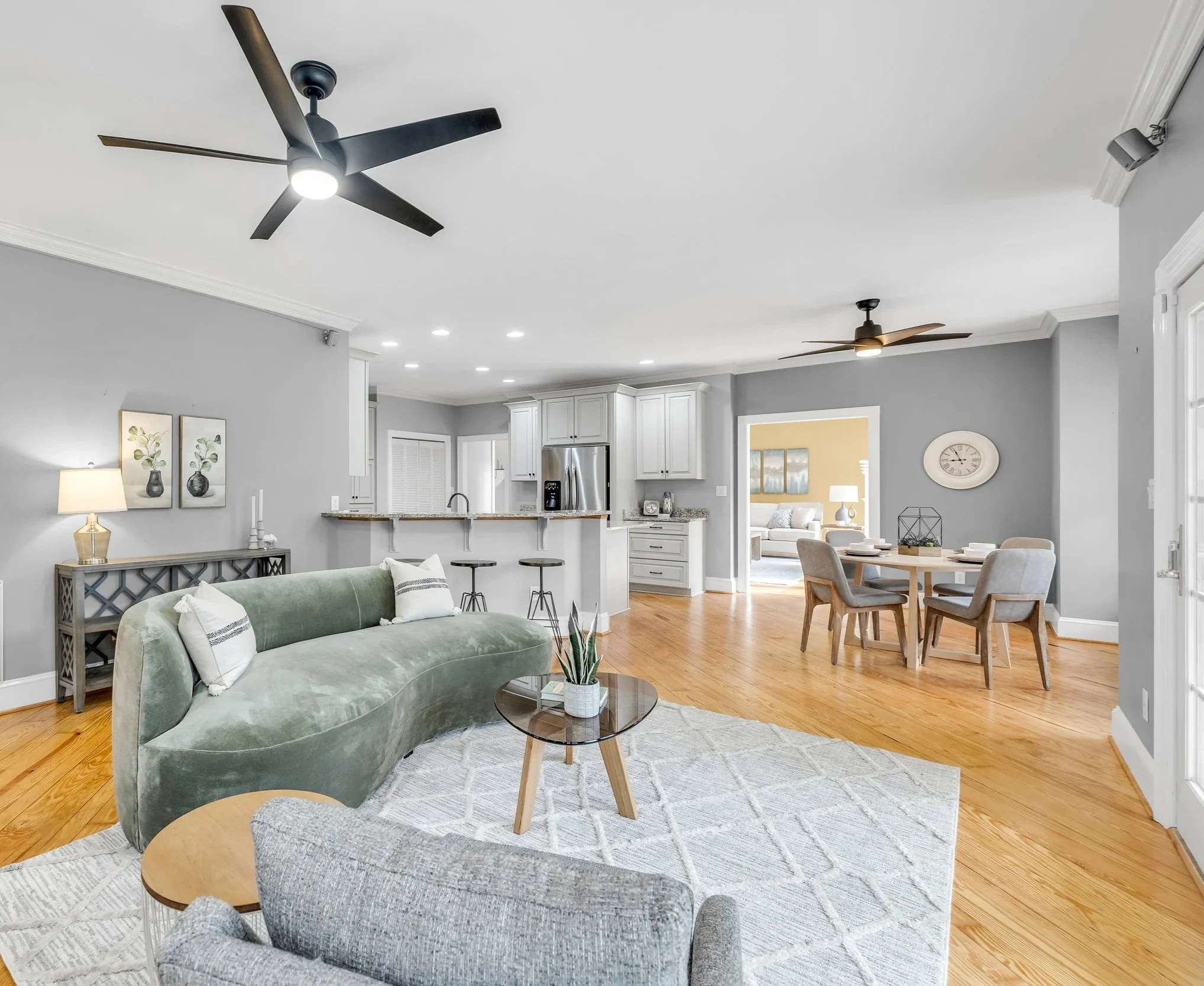 Home staging furniture layout for a large open room
