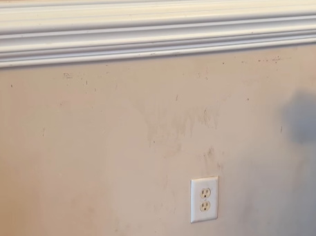 dirty wall with wainscotting and light switch
