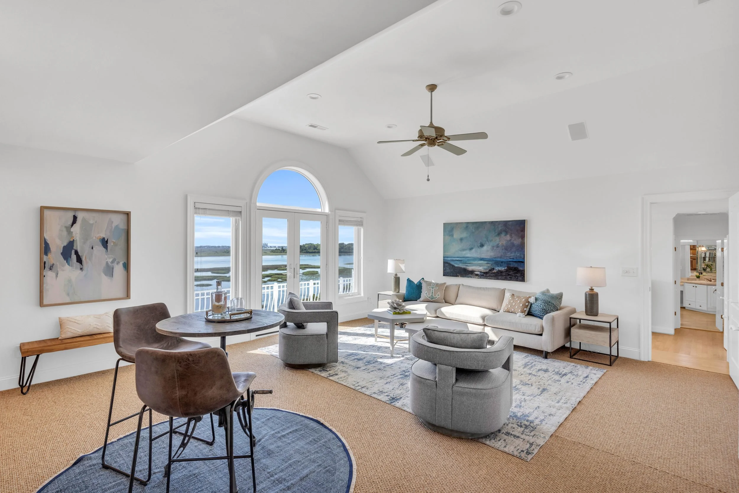 Loft Space with open Floor Plan Staged to Show Room Size