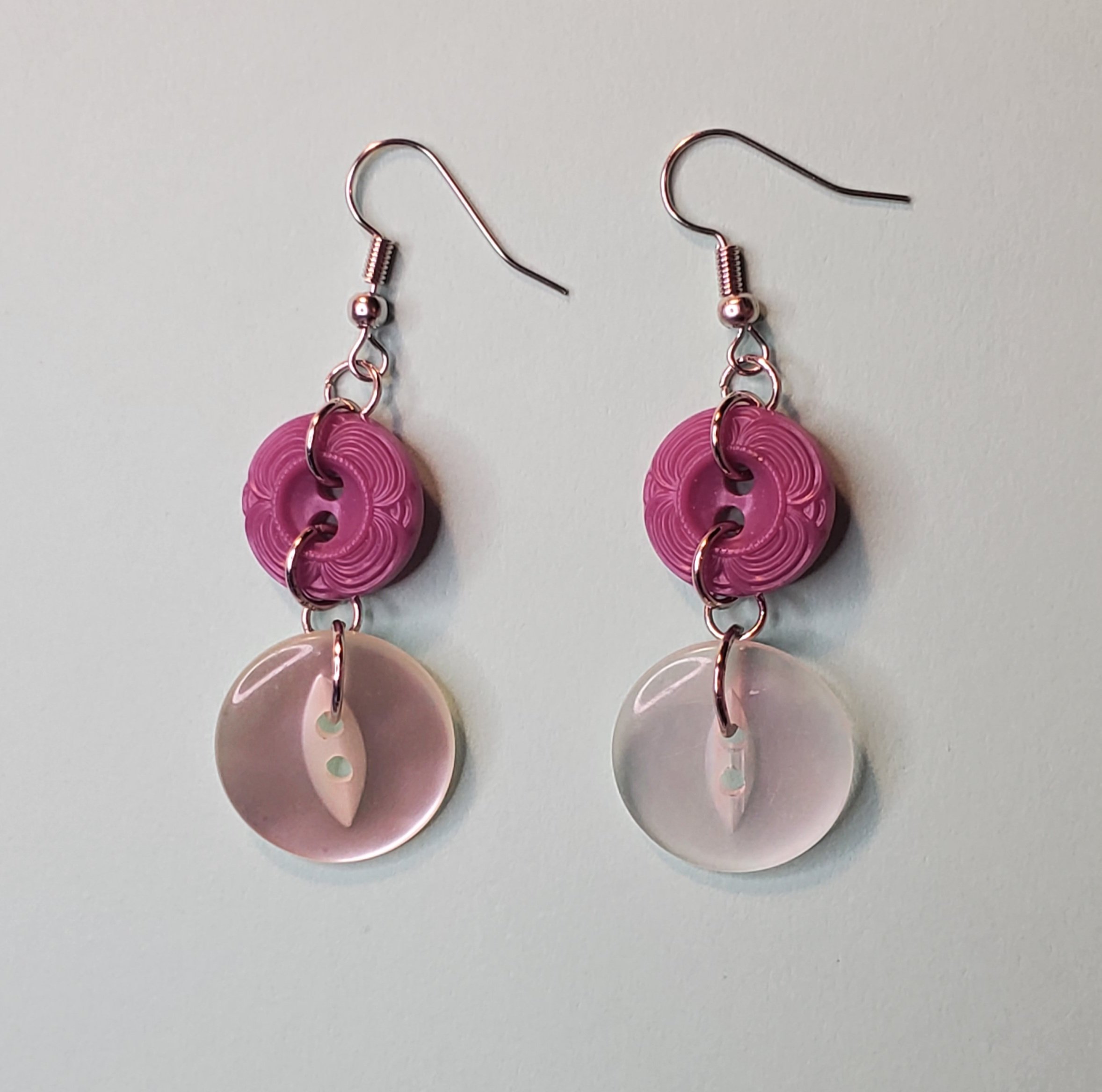 Purple and White Button Earrings
