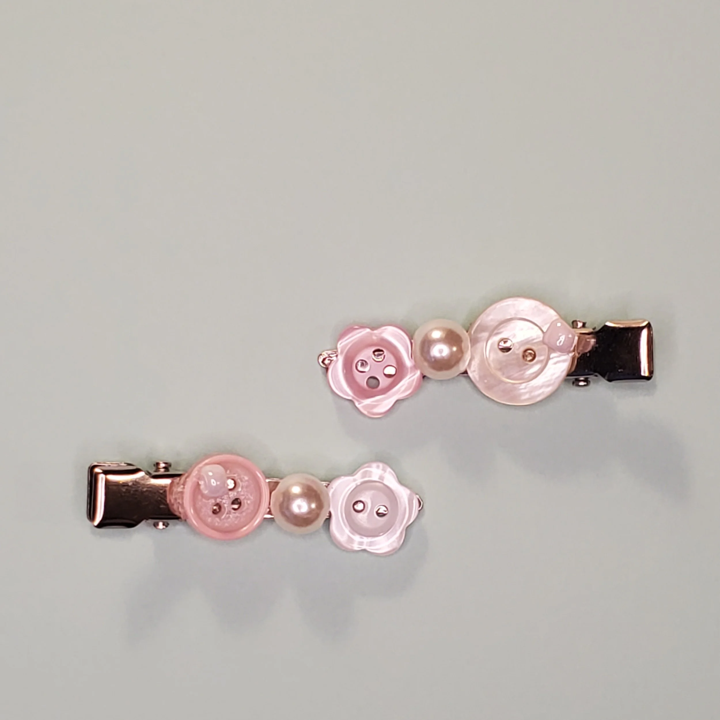 Pink and White Button Hairclips