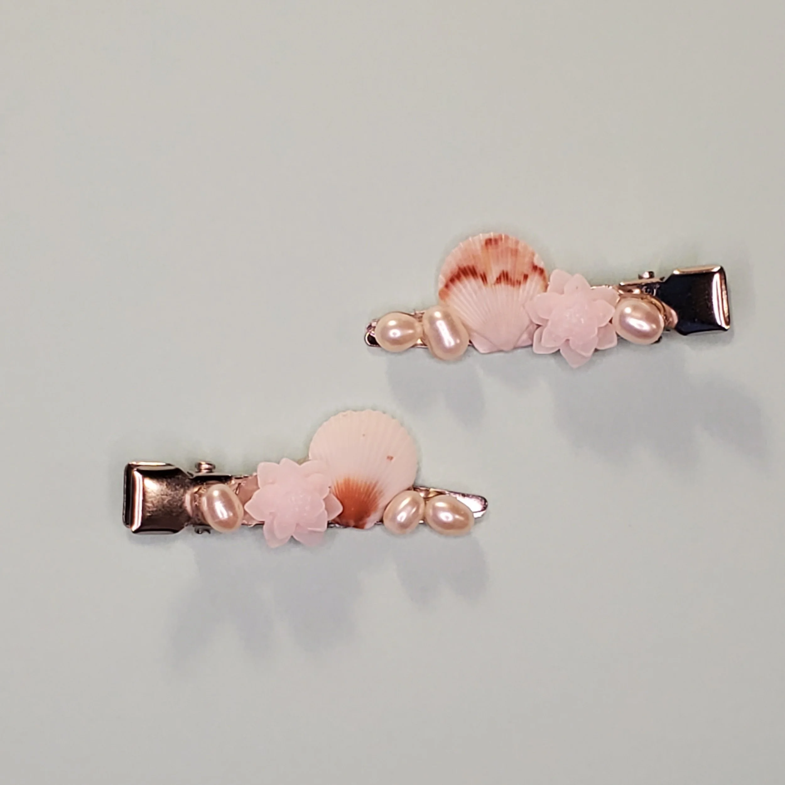 Pink Lotus Flower and Shell Hairclip