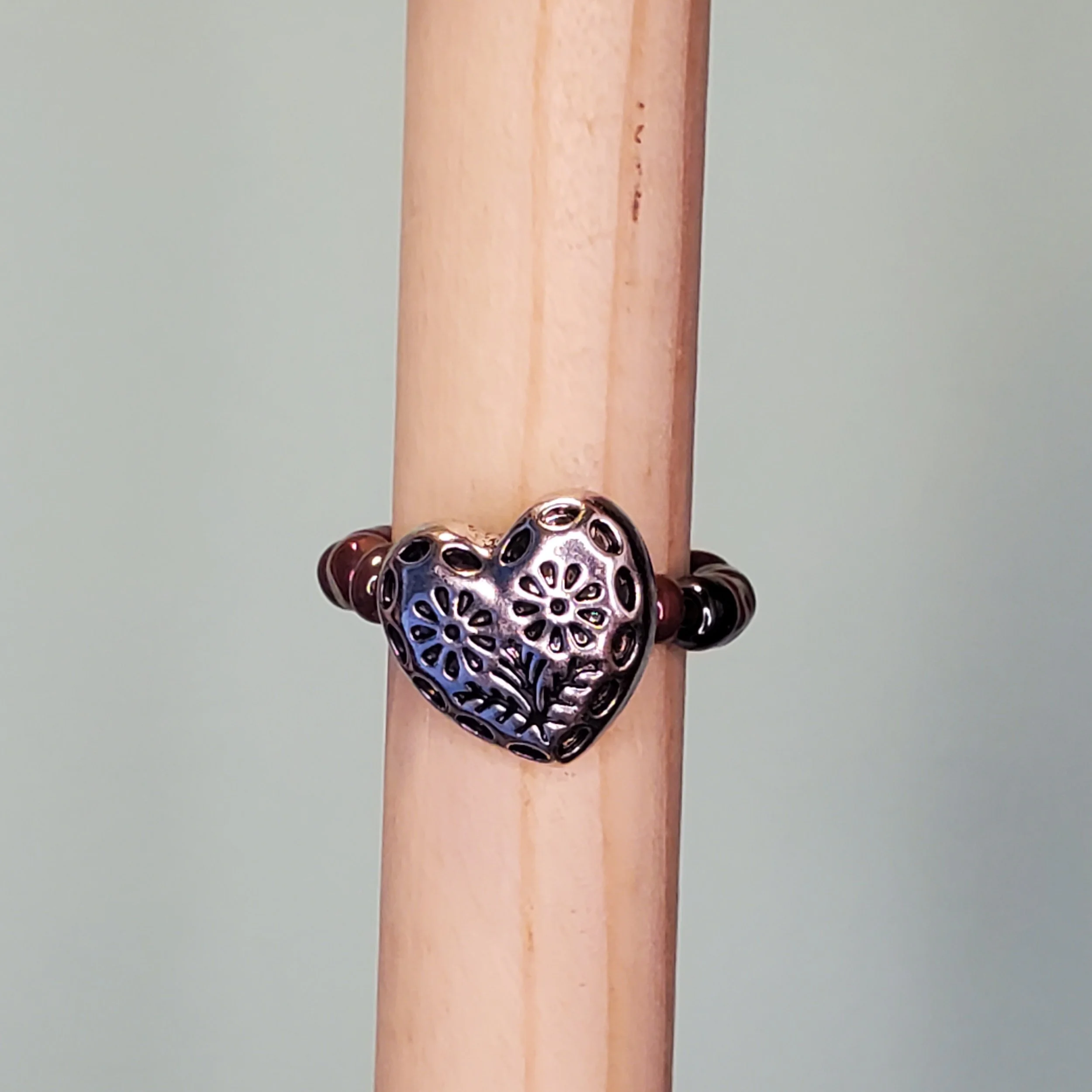Button and Bead Heart Ring