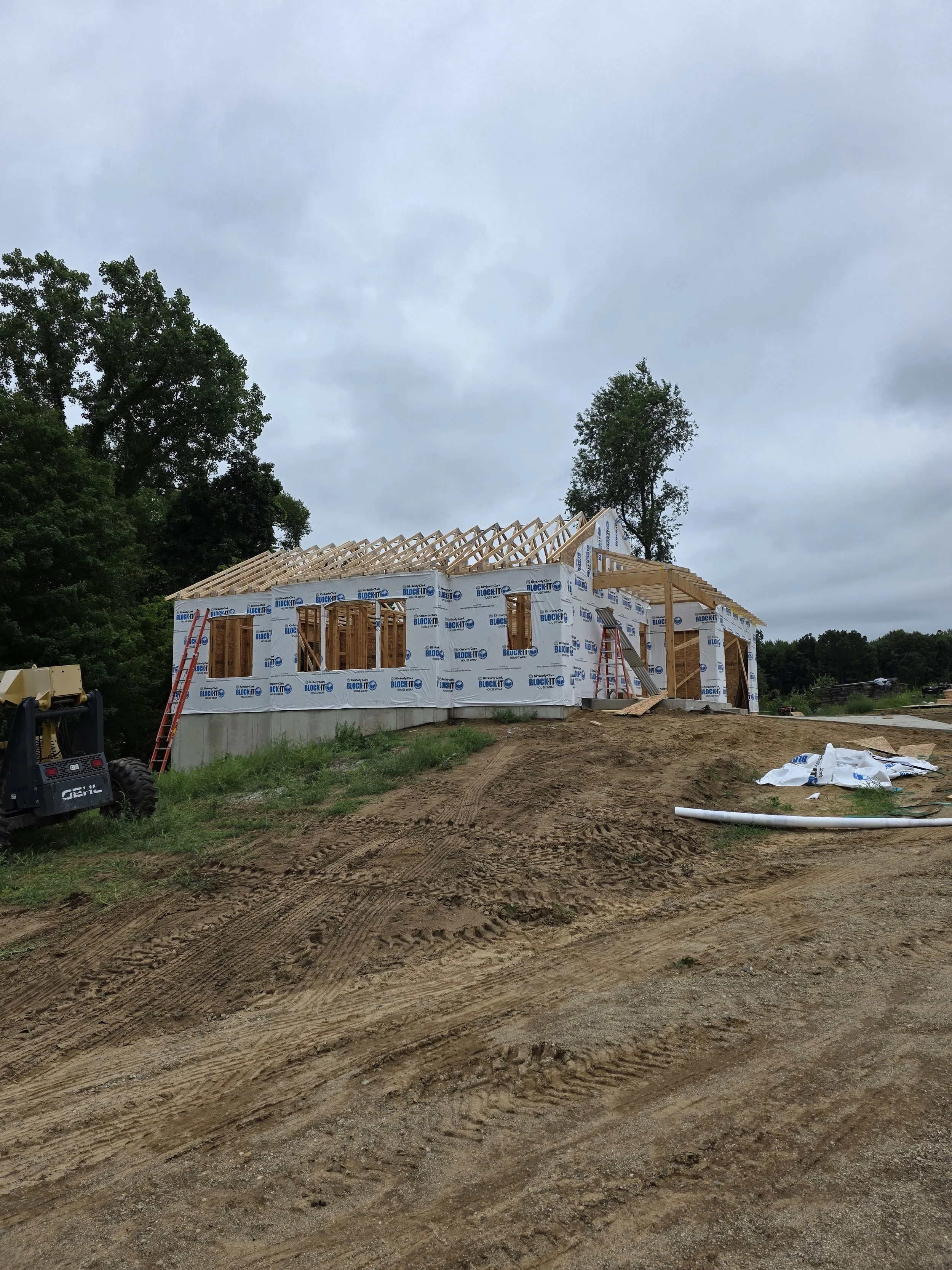 Framing a new residential home designed and built by Oakland construction.
