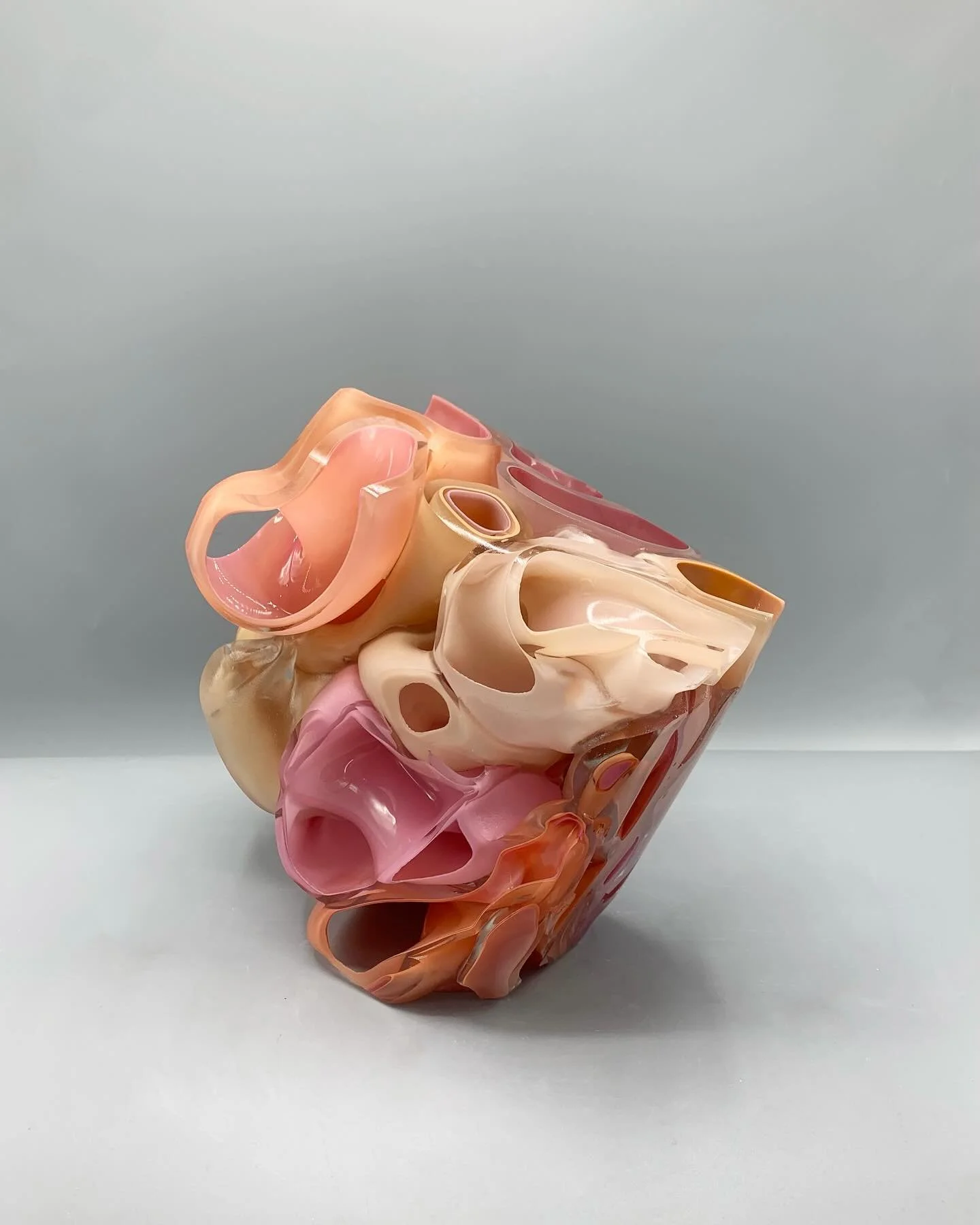 Contraction 2024 8 x 10 x 4 inches Blown and cut glass * Contraction draws from the physical and psychological experiences of labor, where the body becomes a site of transformation. The work renders internal sensation visible&mdash;tightening, pullin