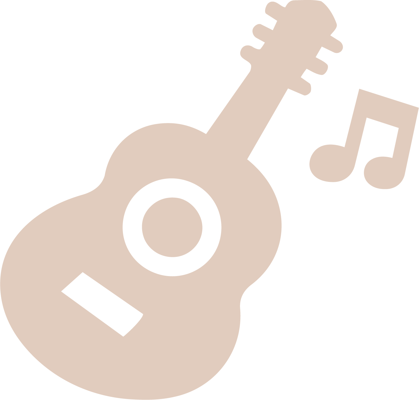 Icon of a guitar with musical notes.
