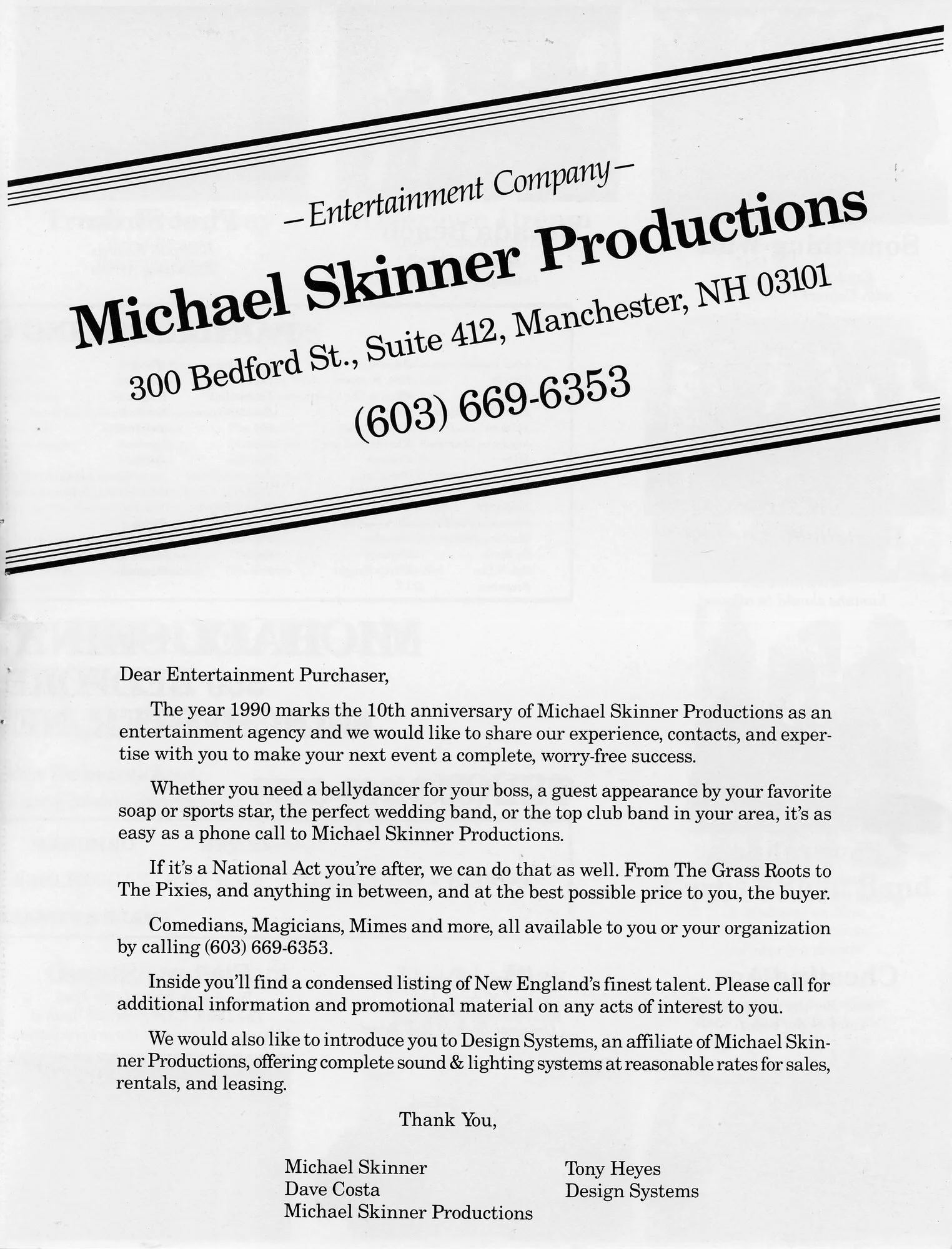 Michael Skinner Productions 10 year anniversary 1990