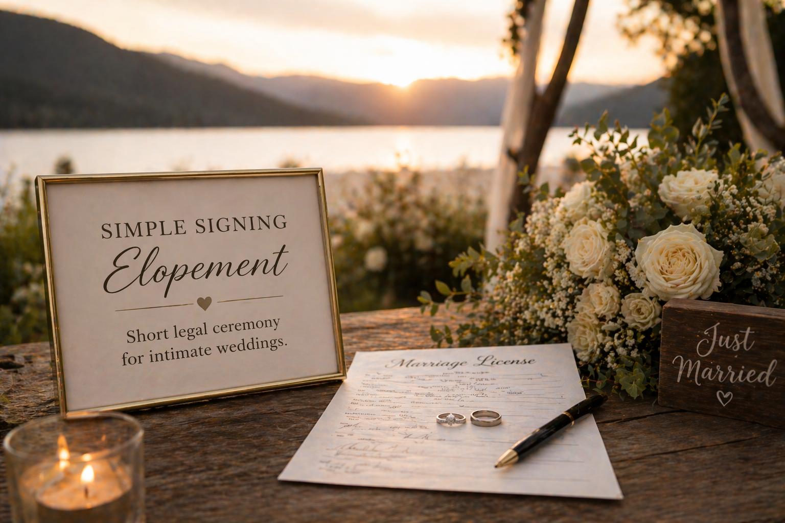 Simple Signing / Elopement Short legal ceremony for intimate weddings. Starting at $300