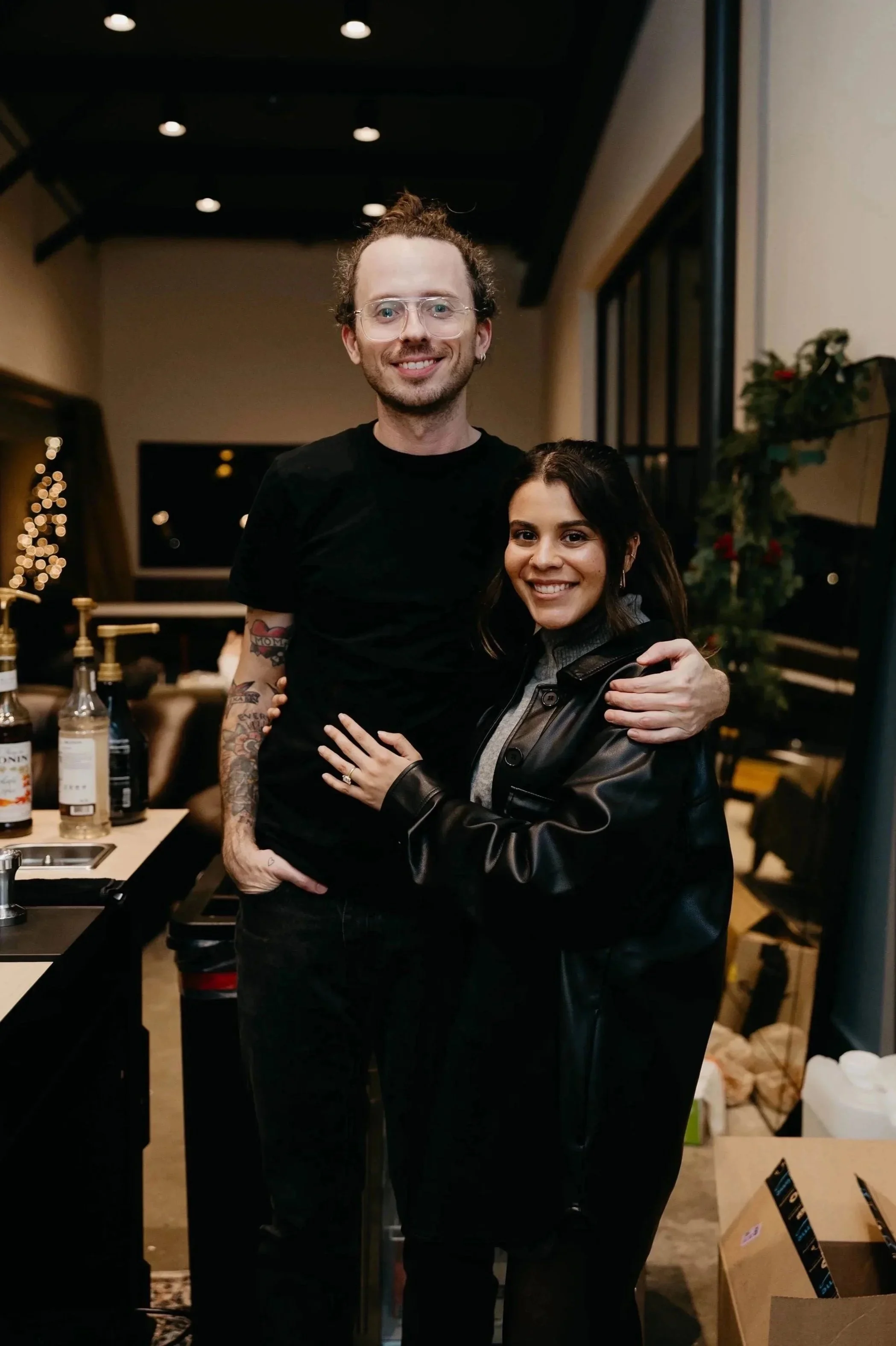Fresh Press Cafe coffee cart owners Sheppard and Juliana at holiday church party.