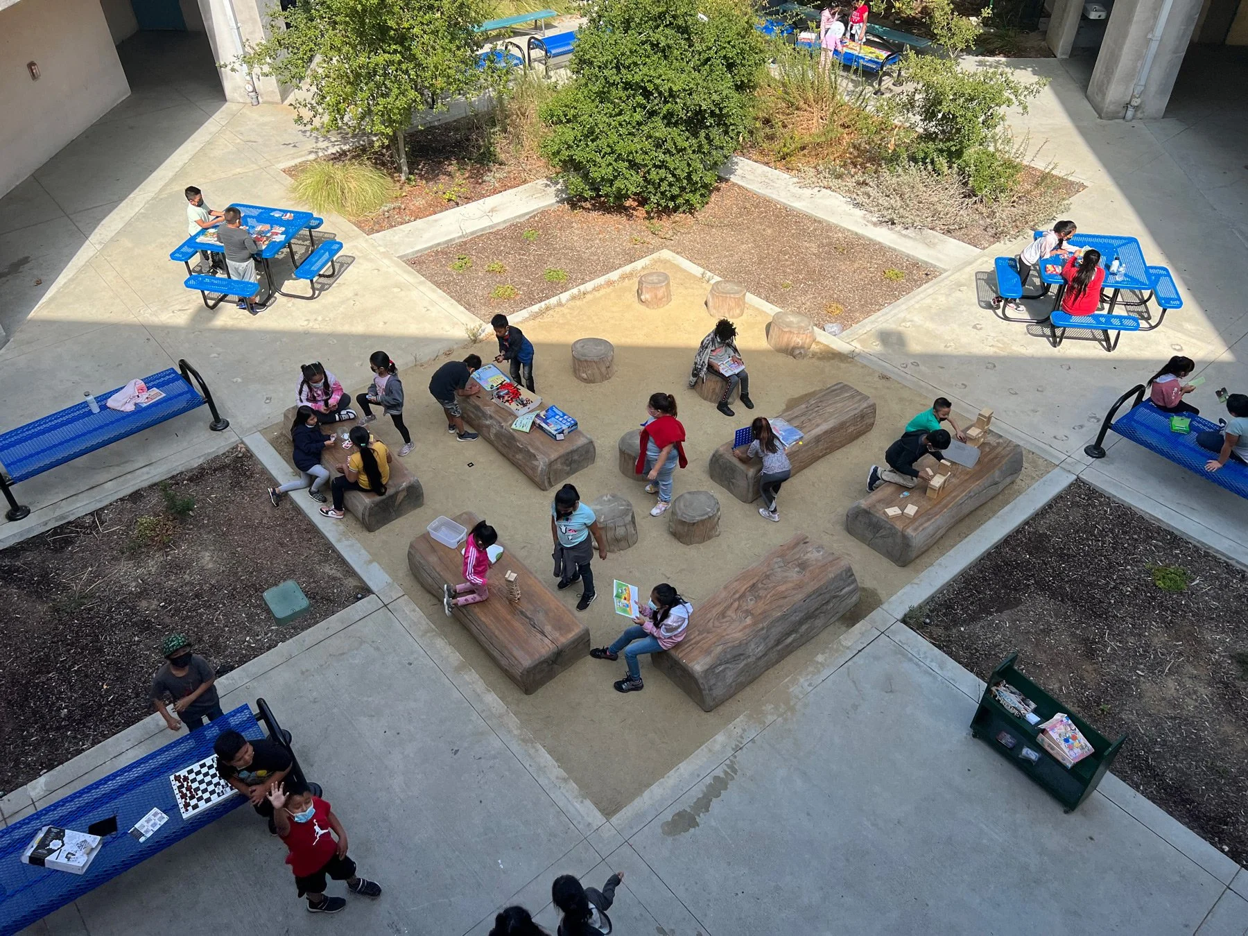 Photo of kids in courtyard from above