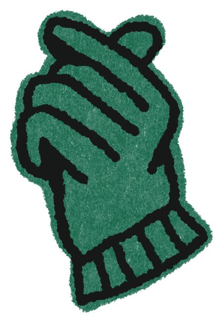 Illustration of garden glove making a heart gesture