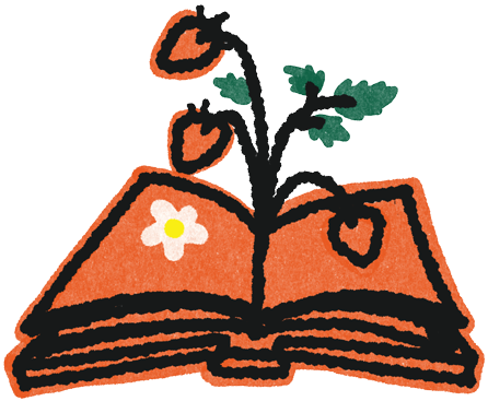 Illustration of book opening with strawberries growing out of it
