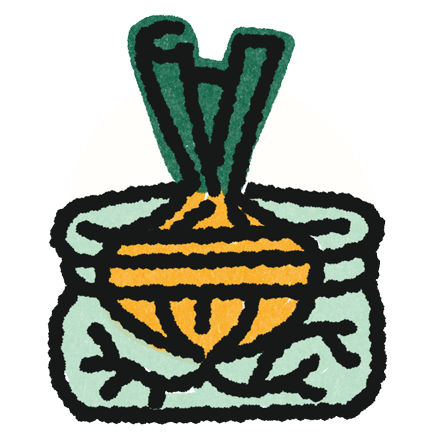 Illustration of green onion roots in a glass jar