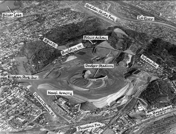 Dodger Stadium Construction. (Image via Pinterest)