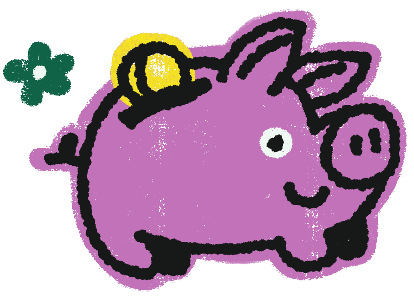 Illustration of piggy bank with a coin