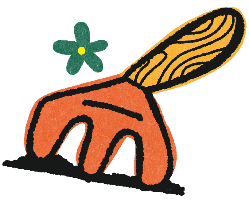 Illustration of hand rake with flower