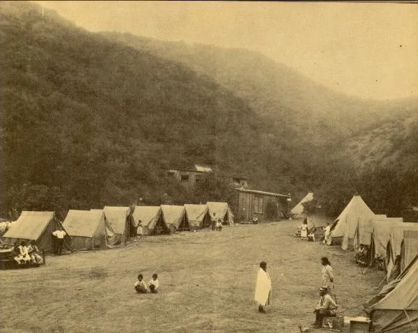 Temporary gna or gathering place of the Cahuenga Tongva people at the Hollywood entrance of the Caheunga Pass (date unknown). Gift to The Museum of the San Fernando Valley from Michel Stevens 2011.