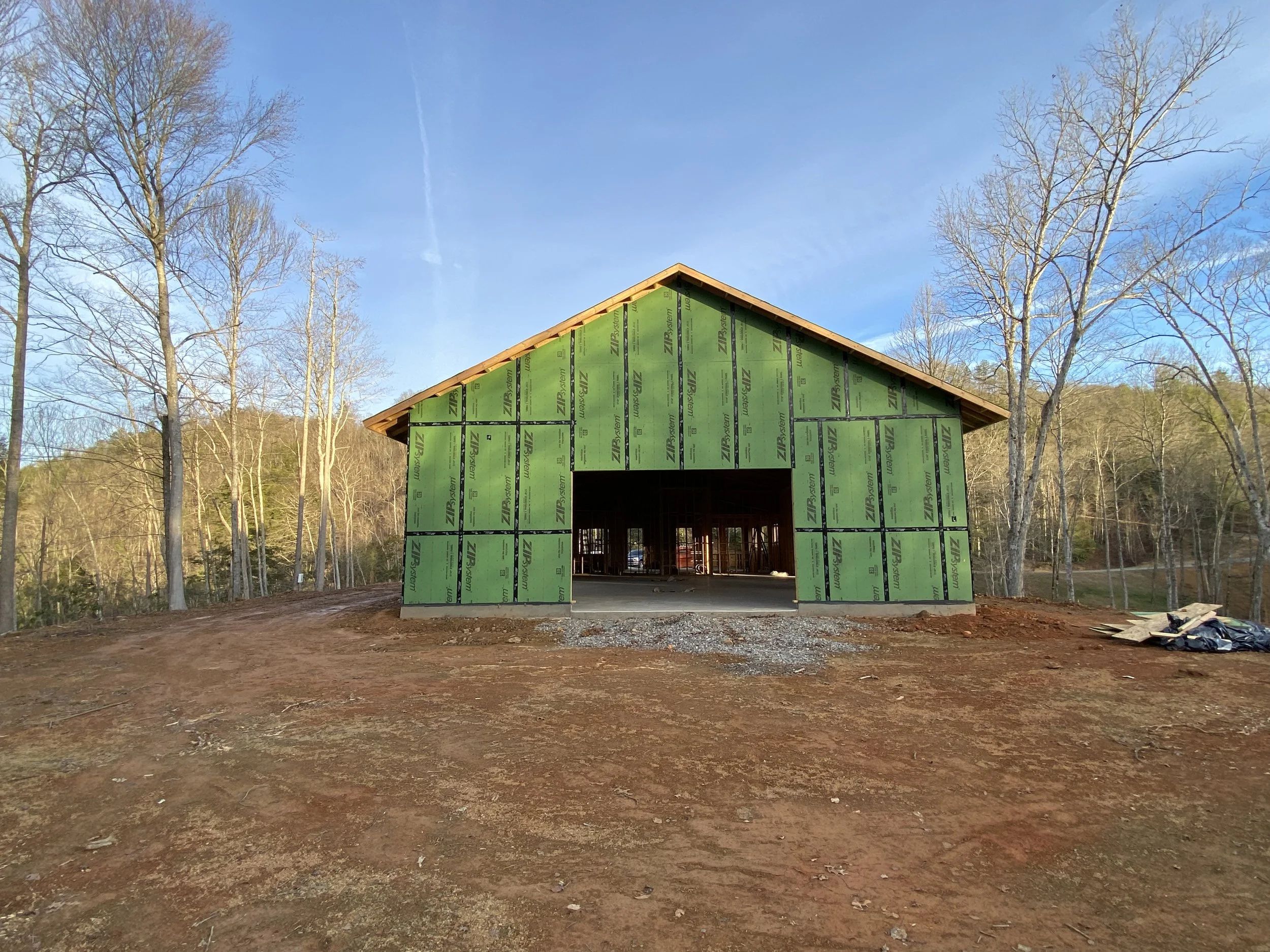 Barndominium under construction by Plumb Level Square custom home builders in Asheville, NC