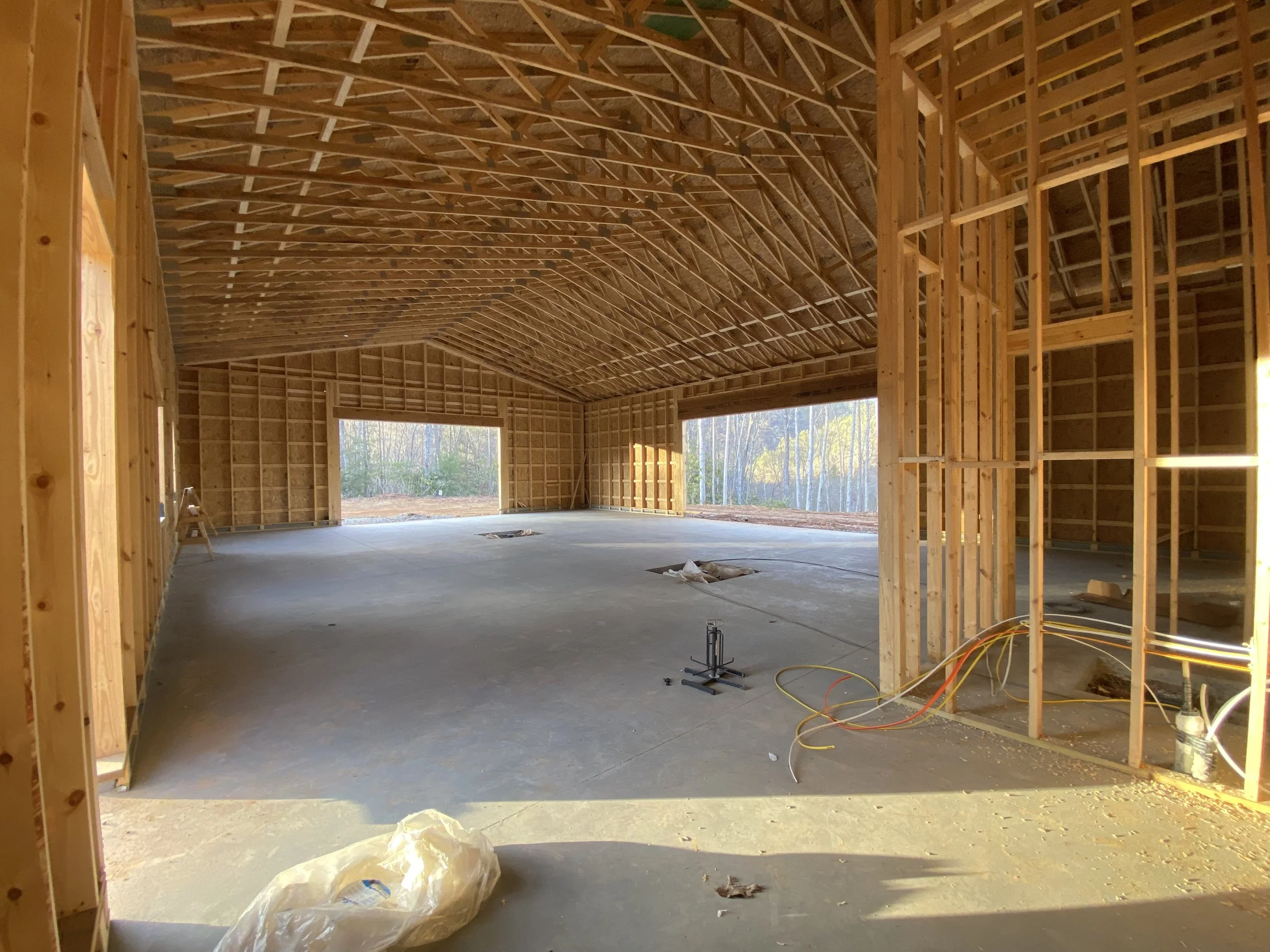 Barndominium under construction by Plumb Level Square custom home builders in Asheville, NC