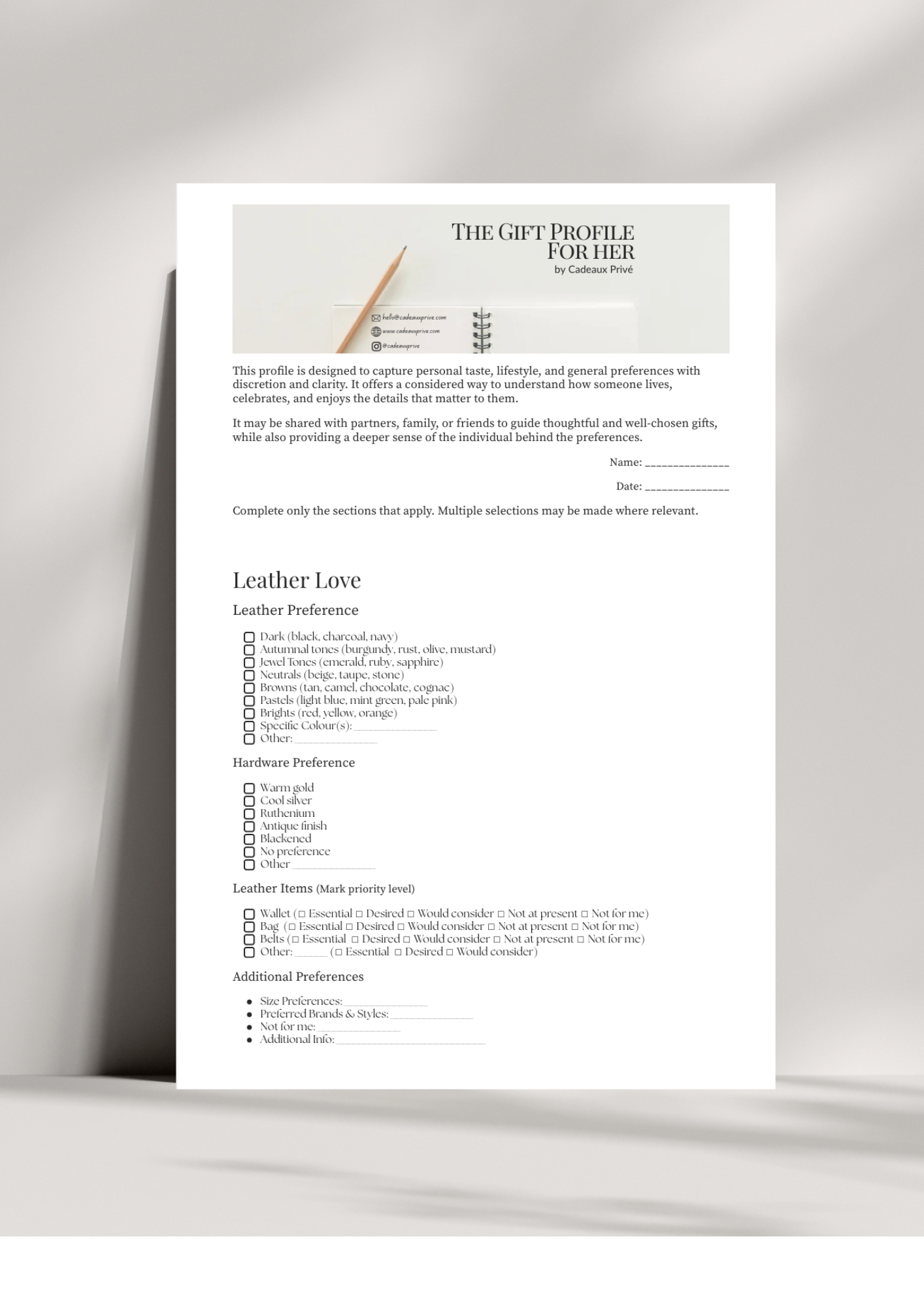 The Gift Profile by Cadeaux Privés: For Her