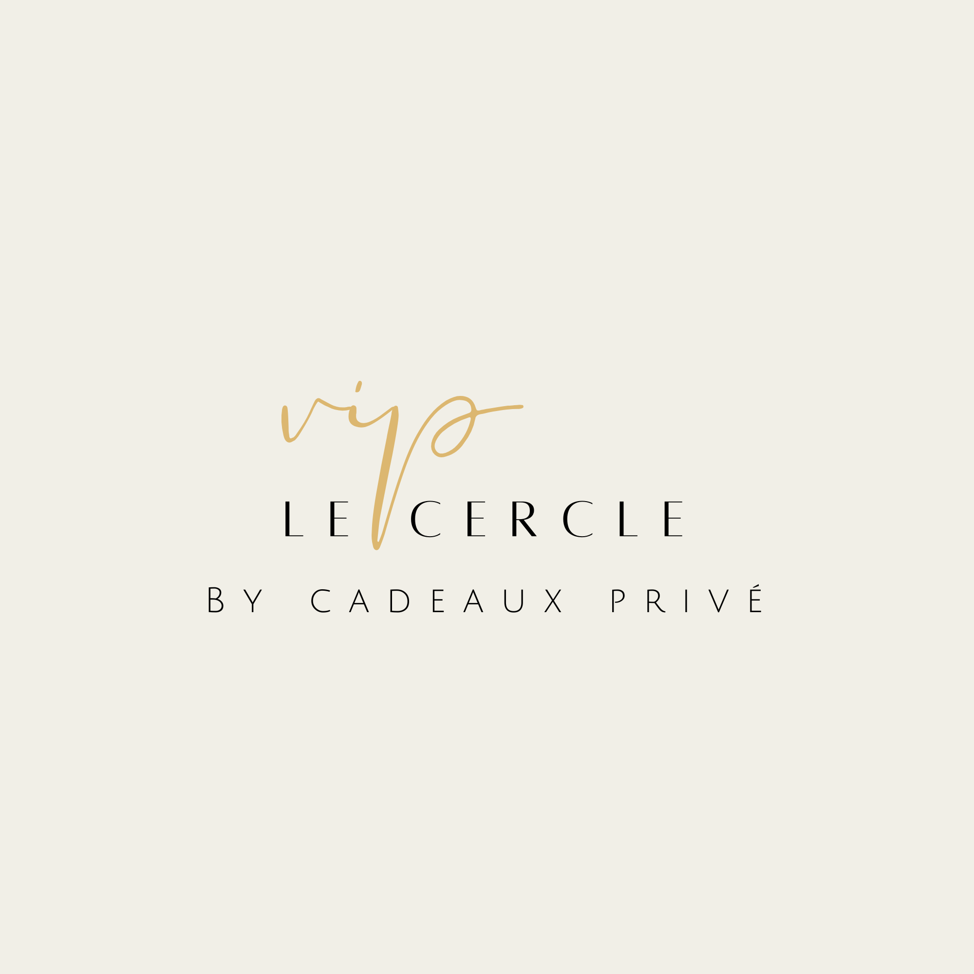 Logo with elegant gold script 'rio' and black serif text 'LE CERCLE' and 'BY CADEAUX PRIVÉ' on a light background.
