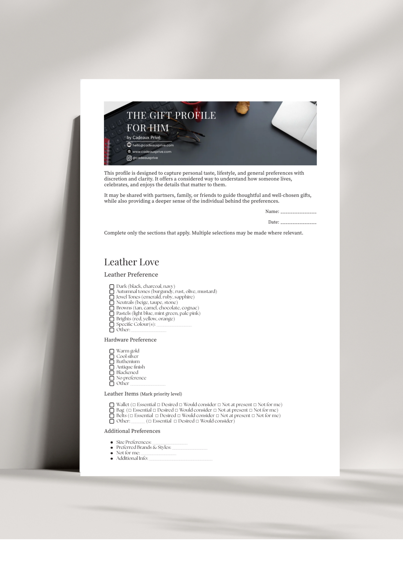 The Gift Profile by Cadeaux Privés: For Him