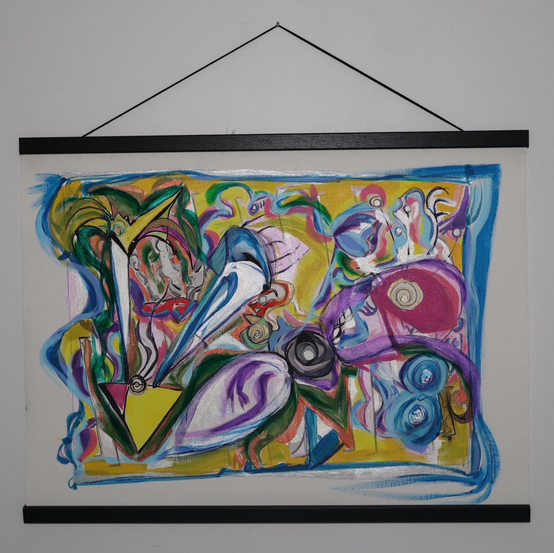 Feather Basket (industrious dice,) mixed media on canvas pad 18 x 24”.