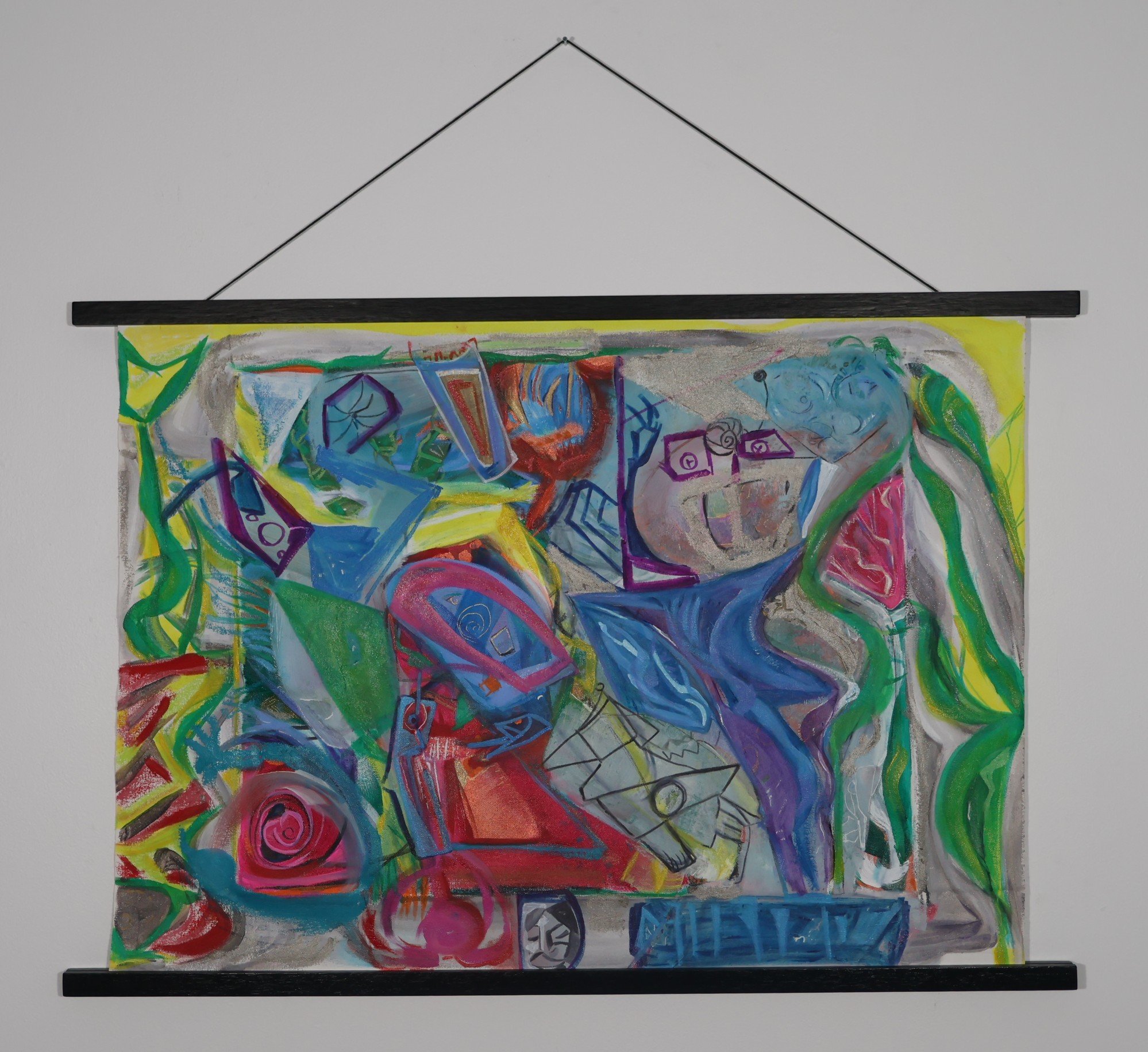 Tilted Vase, mixed media on canvas 20 x 27”.